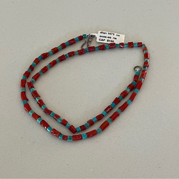 Unisex One of a kind Branch Coral & Kingman Turquoise necklace 19” length. - Picture 6 of 7